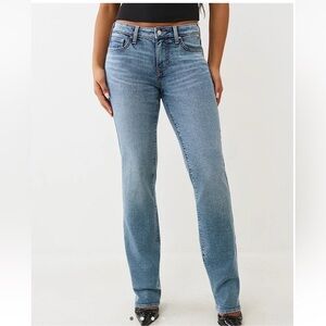 NEW! NWT TRUE RELIGION Billie Mid Rise Straight Jean Light Peppermint Wash Sz 27